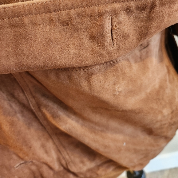 Mens suede bomber style jacket lightweight lined button up 4 pockets large tan - Picture 4 of 11